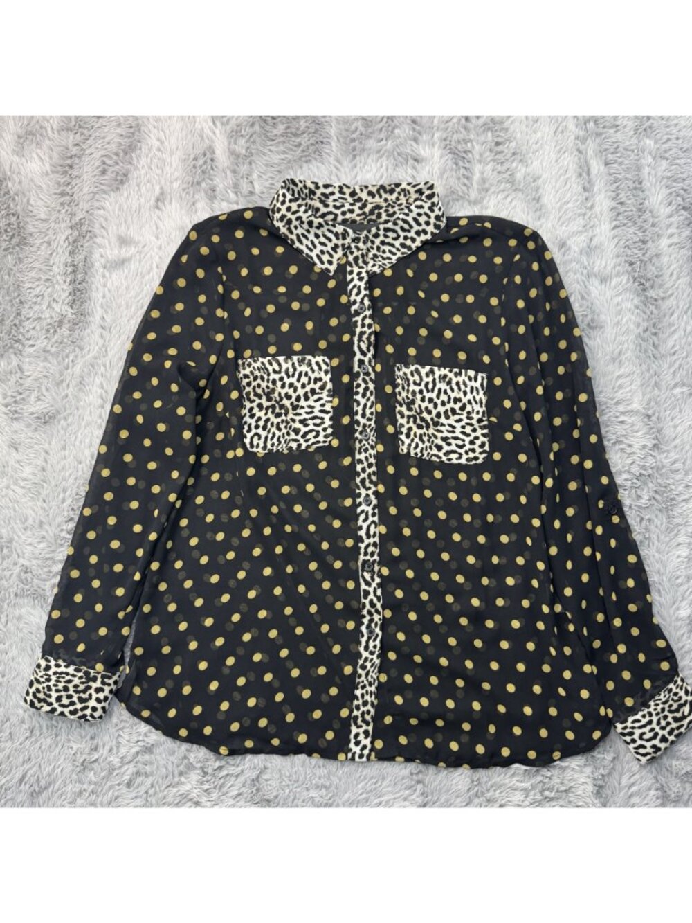 INC International Black Yellow Polka Dot Button-Up Sheer Blouse Women Size M NEW - Picture 2 of 13